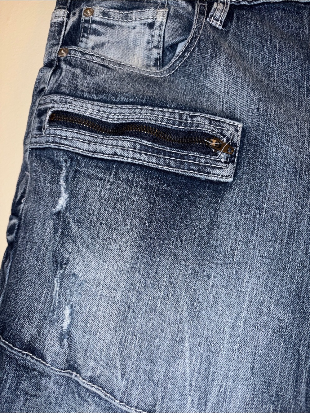 South Pole Men's Blue Distressed Moto Skinny Jeans - Picture 3 of 5